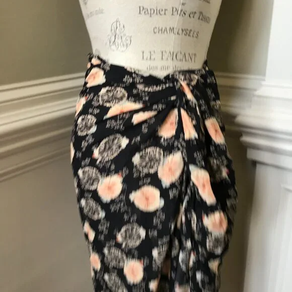 Ulla Johnson Paz Cover Up Sarong Skirt Womens OS Black Pink Floral Print Cotton - Picture 4 of 11